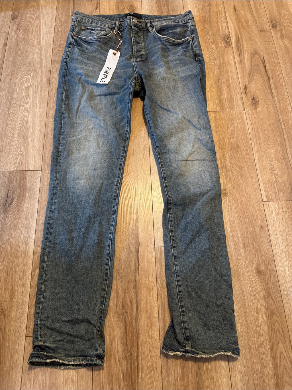 Purple Straight-Leg Men's Denim Jeans In Washed Blue